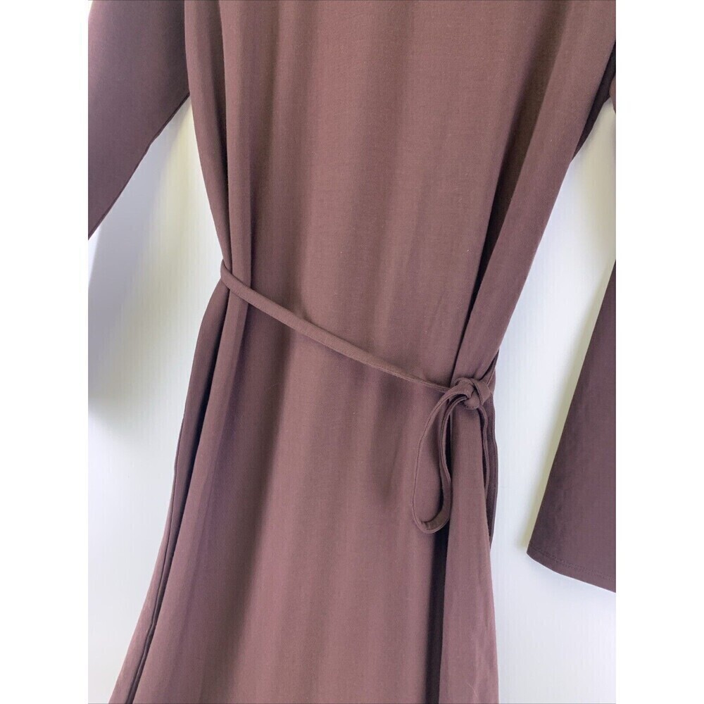 Garnet Hill Turtleneck Midi Dress Brown Tencel Slit Tie Belt Knit Stretch Medium - Picture 5 of 12